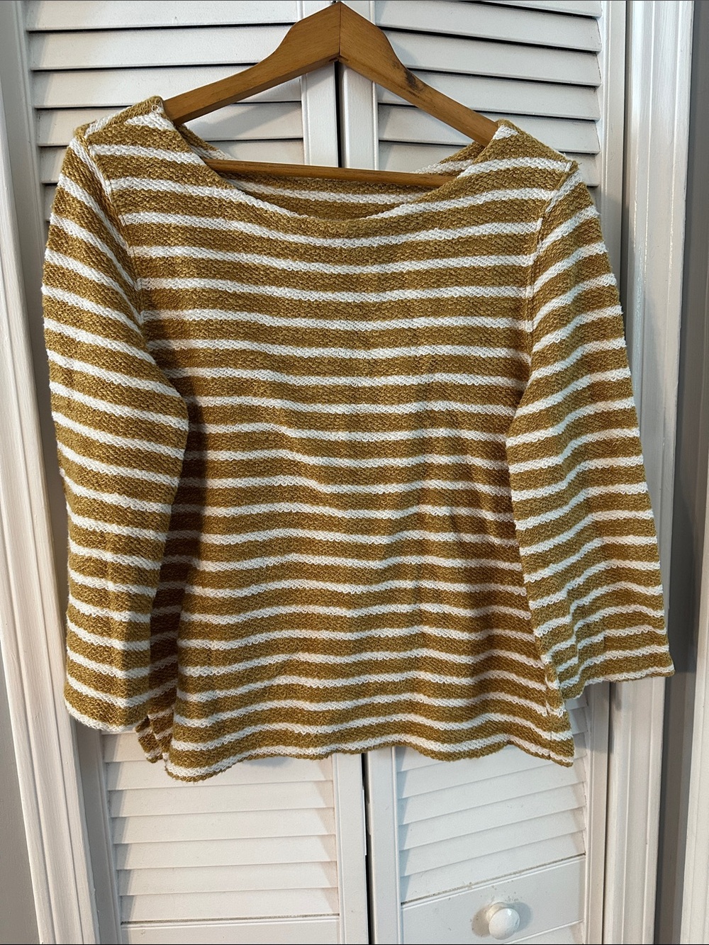 Old Navy Mustard and White Striped Boatneck Sweater
